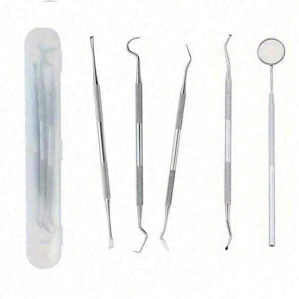 3/5pcs Stainless Steel Dog Dental Tool Kit, Tartar & Plaque Remover Set (With Case), Professional Pet Dental Care Hygiene Pack, Rechargeable Oral Cleaning Tools For Vet And Home Use