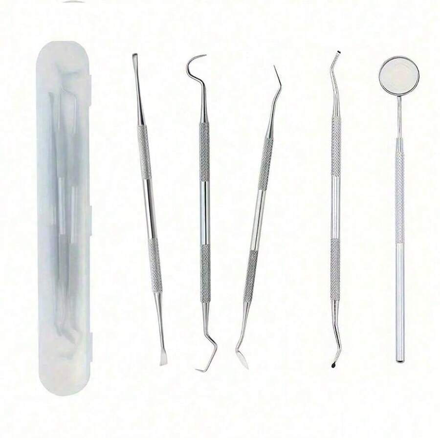 3/5pcs Stainless Steel Dog Dental Tool Kit, Tartar & Plaque Remover Set (With Case), Professional Pet Dental Care Hygiene Pack, Rechargeable Oral Cleaning Tools For Vet And Home Use - Multicolor - View 1
