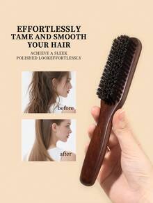 Boar Bristle Slick Back Hair Brush - Soft/Medium Smoothing Hairbrush To Style, Polish, & Lay Hair Down Flat To Create A Sleek Frizz Free Hairstyle For Women And Men - Wooden Handle, Back To School, Travel Holiday Essentials, For Women, Brush, Detangling Brush, Ball Brush, Mini Hair Brush Set, Wooden Comb, Slick Back Brush, Hairbrush, Edge Brush Hair Comb, Hair Brush Set, Brush, Hair Brush, Barber, Hairdressing Equipment, Hair Brush, Brush Hair Brush Set, Comb Hair, Comb For Curls, Detangling Brush, Hair Brush For Women, Barbershop, Hairdressing Equipment