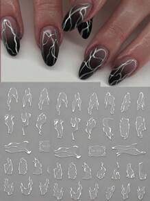 2 piezas Calcomanías para arte de uñas con líneas irregulares plateadas con láser, diseños geométricos hologtráficos bronceados, decoraciones tipo Y2K para puntas francesas, adhesivos de decoración de uñas de Halloween