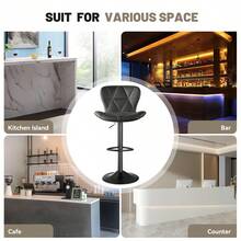Bar Stools,Adjustable Swivel Barstools, Faux Leather Bar Chairs,Upholstered Counter Height With High Backrest For Kitchen Island ﻿ - 黑色 - 查看 9