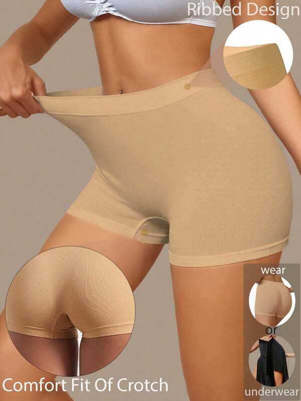 Women's BoyShorts ‌Panties Seamless Shortie Panty Daily Casual Wear Solid Boxer Briefs Safety Shorts Mid Waist Elastic Boxer Shorts Seamless Panties Under The Skirt Panties Comfy Female Underwear Lingeries Breathable Soft Skin-Friendly Traceless Underpants Flat Corner Pants Nude Plain Ribbed Kintted Hipsters