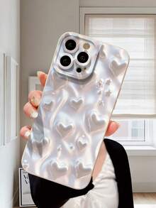 1 件高级奢华哑光心形和星形图案镜头保护手机壳，适用于 Apple/OPPO/Vivo/Redmi/ 系列 - 米色 - 查看 2