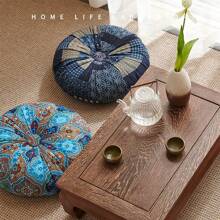 1pc Bohemian Style Round Floor Mat/Cushion - Vibrant Mandala & Floral Design, Thick Polyester Fabric, Suitable For Living Room Or Bedroom, Home Decor