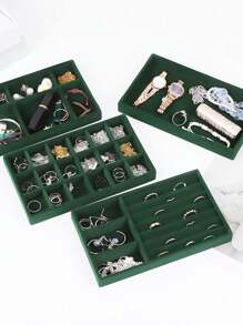 1/5 Green Velvet Jewelry Display Tray, Stackable Jewelry Storage Tray, Jewelry Organizer Tray, Drawer Jewelry Display Cabinet, Earrings, Necklaces, Bracelets, Rings, In Various Sizes For Women Storage Organizer Travel Essentials Back To School Dormitory Storage