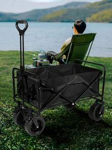 1pc Heavy Duty Camping Cart, Extra Large Outdoor Folding Hand Trolley, Portable Picnic/Camping Wagon, Foldable Travel Wagon For Outdoor - Black - View 7