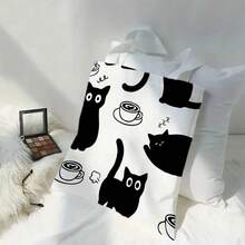 Kawaii Chic Cartoon Animals Cat Large Capacity Canvas Tote Bag Butterfly, Panda Stylish Shoulder Bag For Women 40X40cm