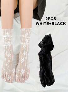1/2/3 Pairs White Lace Socks For Women, Suitable For Mary Jane Shoes, Mid-Calf Socks With Mesh Lace Trim, Summer Knee-High Socks, Thin For Summer, Ladies Socks, Cute Socks, Girls Socks, Suitable For Spring, Autumn And Winter, Mesh Breathable Details, Moisture-Wicking, Soft And Smooth, Suitable For Various Occasions Like Festivals, Sports, Casual, Business, Can Be Worn Year-Round