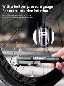 TOSUOD 便携式迷你自行车气泵 - 轻巧紧凑的手动充气泵，带压力表，高压充气，符合人体工程学的手柄和便携式夹子，适用于公路自行车、山地自行车和混合动力自行车，便携式自行车气泵，户外骑行装备，时尚圆柱形设计，经久耐用 - 黑色 - 查看 9