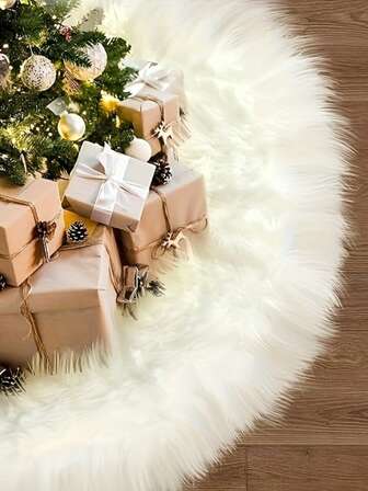 1 pieza Falda de árbol de Navidad de peluche blanca, base de árbol de Navidad, falda decorativa de árbol de Navidad con estampado, alfombra decorativa de piso para fiestas de Navidad, adecuada para interior, exterior, patio, decoración de sala de estar, decoración de Navidad, base para decoración de escena de árbol de Navidad, regalos de Navidad, decoraciones navideñas para el hogar, decoraciones de invierno