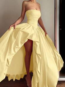 Elegant Sexy Asymmetrical Hem Strapless Yellow Women's Party Dress