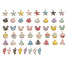 20pcs Stainless Steel Fashion Colorful Cake Seahorse Star Crab Small Pendant Tail Chain Pendant DIY Necklace Bracelet Jewelry Accessories Making