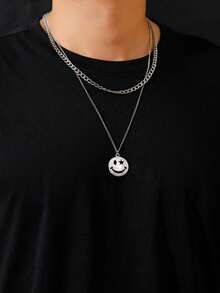 2入組嘻哈男士不銹鋼鏈條樣式項鍊 - 銀色 - 查看 3