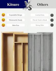 Kitsure Thickened Bamboo Drawer Organizer, Expandable Cutlery Tray For Kitchen Utensil Storage 241T - 自然的 - 查看 7