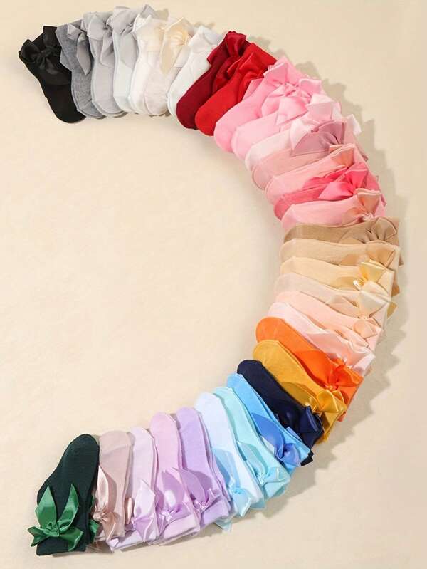 10 Pairs Of Cute Bow - Decorated Socks For Baby Girls In Random Colors, Suitable For Newborns And Toddlers Aged 0 - 3. Stylish Baby Princess Socks.