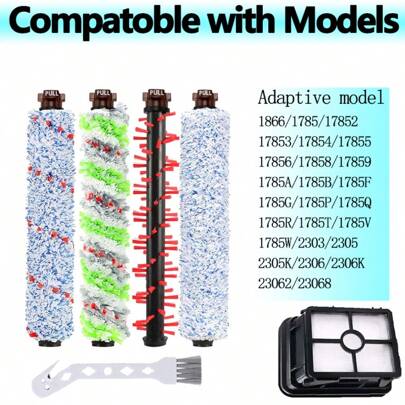 4 rolos de escova para aspirador de pó 1868 e 2 filtros de reposição 1866, compatíveis com aspiradores de pó CrossWave séries 2306A e 1785A, compare com peças Crosswave 1785R 1785 2306 2551