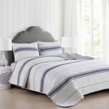 3 Piece Reversible Quilt Set With Shams | All-Season Soft & Lightweight Bedspread With Modern Striped Pattern | Sofia Collection - Maeve - Hải quân - Xem 2