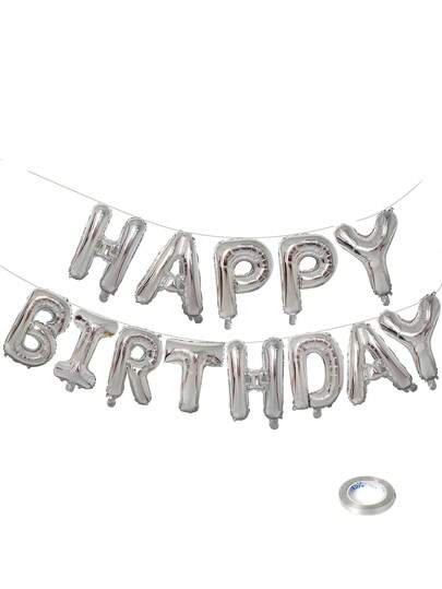 Silver Happy Birthday Balloon Banner, 16 Inches Aluminum Foil Letter Sign, Reusable Balloon Suitable For Birthday Party Decoration