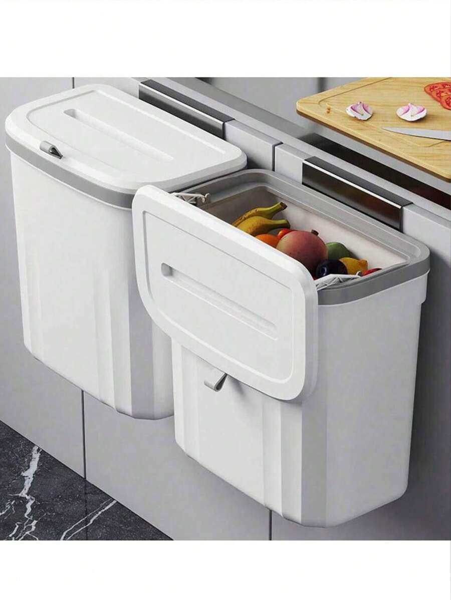 1 pieza Papelera montada en la pared, cubo de basura colgante para cocina o baño con tapa, cesto de residuos