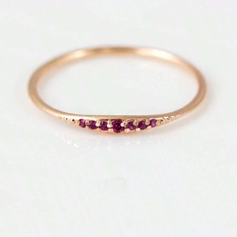 1pc Women Elegant Minimalist Ring, Precision 14k Gold Plated Halo Design With Sparkling Red Synthetic Cubic Zirconia, Suitable For Daily Wear And Gift, Perfect For Valentine's Day - Gold - View 1