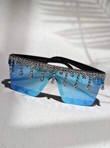 1 buc Ochelari de soare la modă cu cristale strălucitoare, ochelari de soare de lux retro supradimensionați cu strasuri pentru femei, ochelari de soare eleganți cu rame pătrate decorați cu cristale, în formă de scut