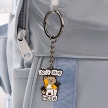 1 件唱歌猫钥匙扣，锌合金摇滚猫钥匙扣，适用于背包、包和衣服，是送给朋友的完美礼物，学校字母汽车配件可爱哥特 Y2k