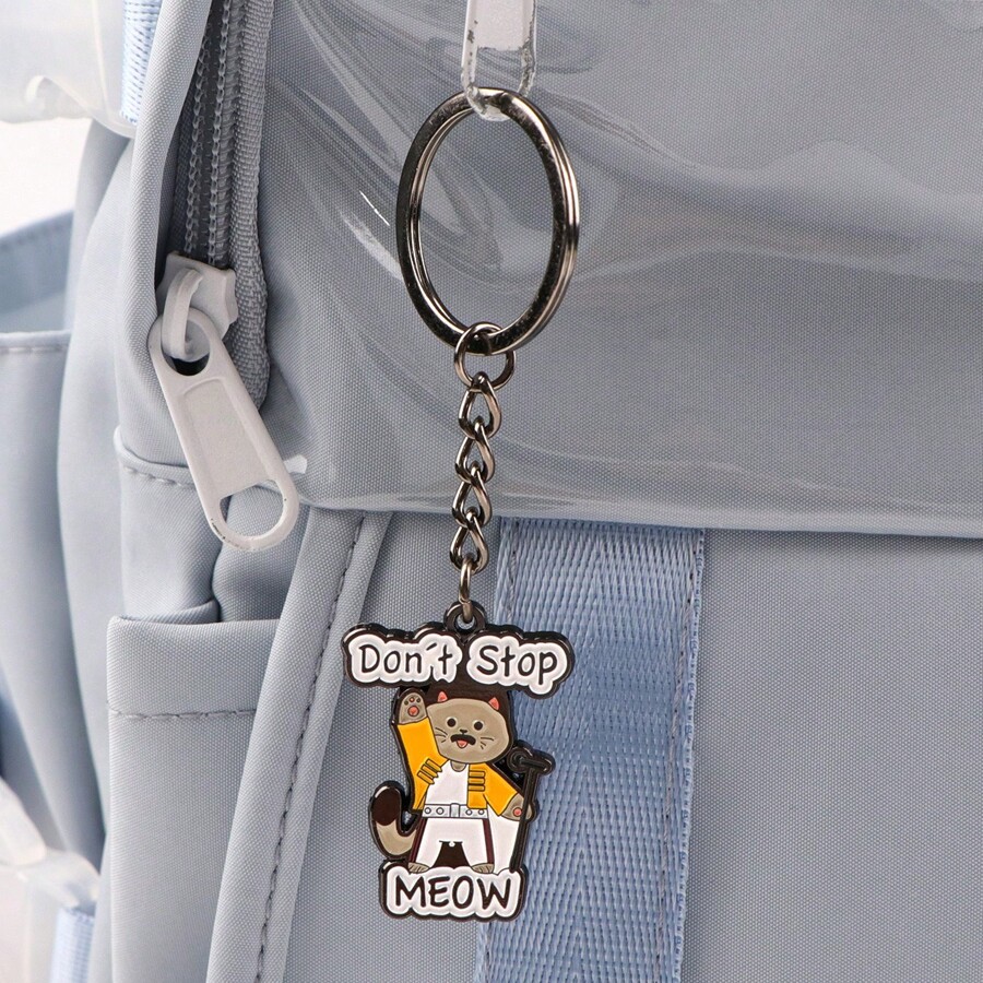 1 件唱歌猫钥匙扣，锌合金摇滚猫钥匙扣，适用于背包、包和衣服，是送给朋友的完美礼物，学校字母汽车配件可爱哥特 Y2k