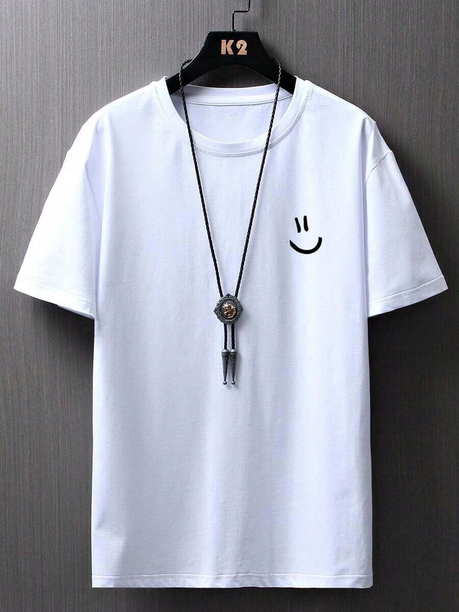 GiftManfinity Homme Camiseta de manga corta casual con estampado de cara de dibujos animados para hombre, regalo para el novio, para el trabajoSoft - Blanco - Ver 1