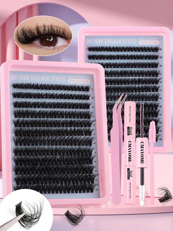 192/240pcs False Eyelash Extension Set, D Shape, Multi-Mix 60D+80D+100D, Thick Eyelashes, Soft Eyelashes, Natural Eyes Makeup, Length 8-16mm, Waterproof, 3D Effect, Great For Natural Makeup, Drama And Daily Makeup, Cosplay False Eyelash Set Contains Eyelash Bonding And Sealing, Eyelash Tweezers And Eyelash Brush, Reusable Non-Irritating