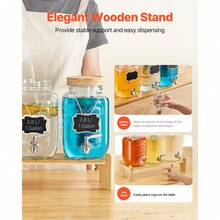 Beverage Dispenser, 3 Pack 1 Gallon Drink Dispensers For Parties, Glass Juice Dispenser With Wood Stand, Stainless Steel Spigot, Infuser, Iced Tea Lemonade Juice Water Dispensers For Parties - Ly thủy tinh 3x 1Gal - Xem 5