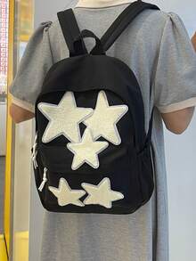 1 件男士时尚星星图案书包通勤包背包钱包休闲背包，轻便大容量，可调节肩带，防刮耐磨，适合运动健身大学夏季，尼龙，学院风，送给男朋友的礼物 - 黑色 - 查看 3