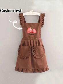 1 szt. Dostosowany nadrukowany stylowy fartuch, elegancki damski dostosowany nadrukowany fartuch, wodoodporny i odporny na plamy, fartuch ze śliczną koronkową spódnicą, czarny fartuch odporny na plamy, bezrękawnik, do domu, kuchni