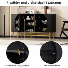 Sairedel Credenza moderna a quattro ante con strisce verticali e ripiani regolabili, unica e funzionale, ideale per soggiorno e sala da pranzo (nero)
