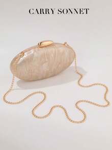 香槟贝壳形亚克力手拿包，金属质感亚克力晚宴包，闪亮蛋形钱包手提包，适合女士婚礼、派对、秋季、冬季、节日等各种场合，必备单品 - 香檳色 - 查看 6