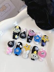 10 pièces Stickers d'ongles en forme de cercueil à texture de gelée, en forme de cœur pentagonal nuageux mignon. Convient pour la vie quotidienne, les fêtes, les rassemblements, les anniversaires et autres occasions. Fournitures pour ongles - Multicolore - Voir 15