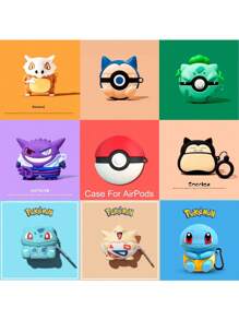 pokemon Pokémon Apple Wireless Bluetooth Headphone Case (With Hook, Hook Style Random) Cute Cartoon Silicone Anti-Drop Apple Headphone Case, Suitable For AirPods 1/2/3/4/Pro/Pro 2. (Some Hooks Have Fillers In The Holes, Which Can Be Manually Removed.)