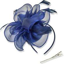1 Stück Fascinator Hut Teezeremonie Kopfschmuck mit Bändern, Federn auf Haarband und Clip für Mädchen und Frauen, Haaraccessoire