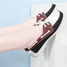 Women'S Classic Solid Color Loafers, Lightweight Lace-Up Low Top Sneakers, With PVC Sole And Polyurethane Upper/Inner/Insole, For All-Season Casual Fashion Shoes - Đen và trắng - Xem 3