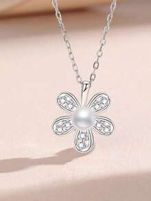 S925 纯银珍珠首饰套装，简约精致的花朵珍珠项链和耳环耳钉，优雅高端女士配饰，适合派对/活动佩戴，节日礼物 - 彩色 - 查看 6