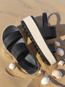 New Platform Water Sandals For Women Comfortable Chunky Wedge Open Toe Shoes Summer Walking Beach Vacation Waterproof Sandals - Black and White - View 8