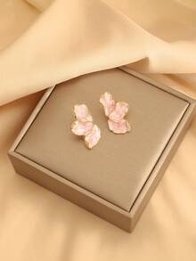 Fashionable Zinc Alloy Flower Stud Earrings, Suitable For Women's Daily Wear - Pink 5 - View 3