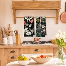 Boho Sage Green Floral Kitchen Towels Set Of 2, 70s Retro Groovy Boho Botanical Dish Tea Towels For Kitchen Decor, Mid Century Modern Hand Towels For Bathroom Decor, 16x24 Inchhalloween - Moth Dragonfly - 查看 10