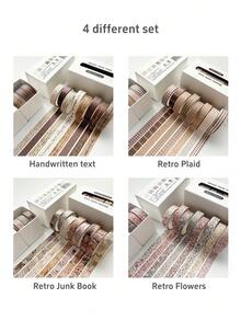 Retro Washi Tape Set 8 Rolls Skinny Vintage Decorative Adhesive Paper Masking Tapes Decoration Stickers For DIY Handwork Art Journals Diary Back To School