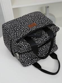 DLIU New Arrival, Thick Printed Fabric Lunch Bag, Large Capacity Portable Lunch Box Storage Bag, Suitable For Work Commuting, Carrying Meals, Outdoor Shopping, Lunch Box Storage, Daily Use, Zipper Closure Lunch Tote Bag. Back To School Season, Retro Style, Aluminum Foil Insulation Layer Inside, Multiple Pockets Outside.School Stuff Bag For School Lunch Bag For Women Picnic Accessories - Black - View 7