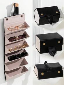 1pc (3/4/5/6-Grid) Casual PU Leather Eyeglass Storage Case, Unisex