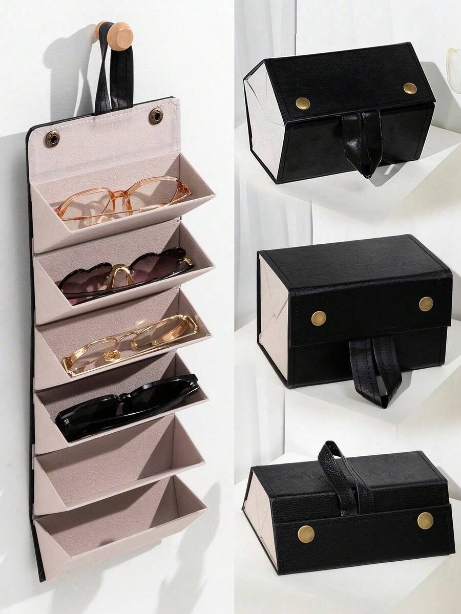 1pc (3/4/5/6-Grid) Casual PU Leather Eyeglass Storage Case, Unisex