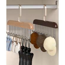 1/2pcs Wooden Hanger Rack With 8 Metal Hooks, Heavy Duty Non-Slip Organizer For Camisoles, Bras, Swimwear, Scarves, Ties, Belts, Bags - Apricot - View 7