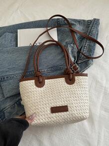 2024 New Women's Woven Shoulder Crossbody Bag, Large Capacity Beach Vacation Bag, Handheld Commuter Female Bag