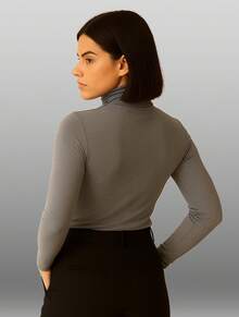 Cacharrel Women's Long Sleeve High Neck Suplex Blouse | Minimalist Second Skin Winter - Xám - Xem 3