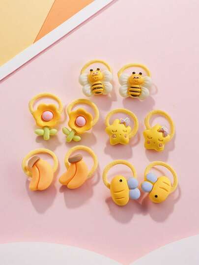 10pcs Baby/Kids Finger Ring Jewelry, Children Elastic Hair Ties Cartoon Hair Bands
